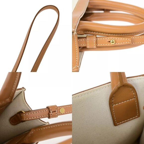 CELINE Logo Vertical Cabas 2Way Mini Hand Tote Bag Canvas Leather Brown - Picture 11 of 16